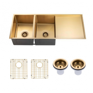 Aqu Brushed Gold Handmade Double Bowls Kitchen Sink 1160*460*230